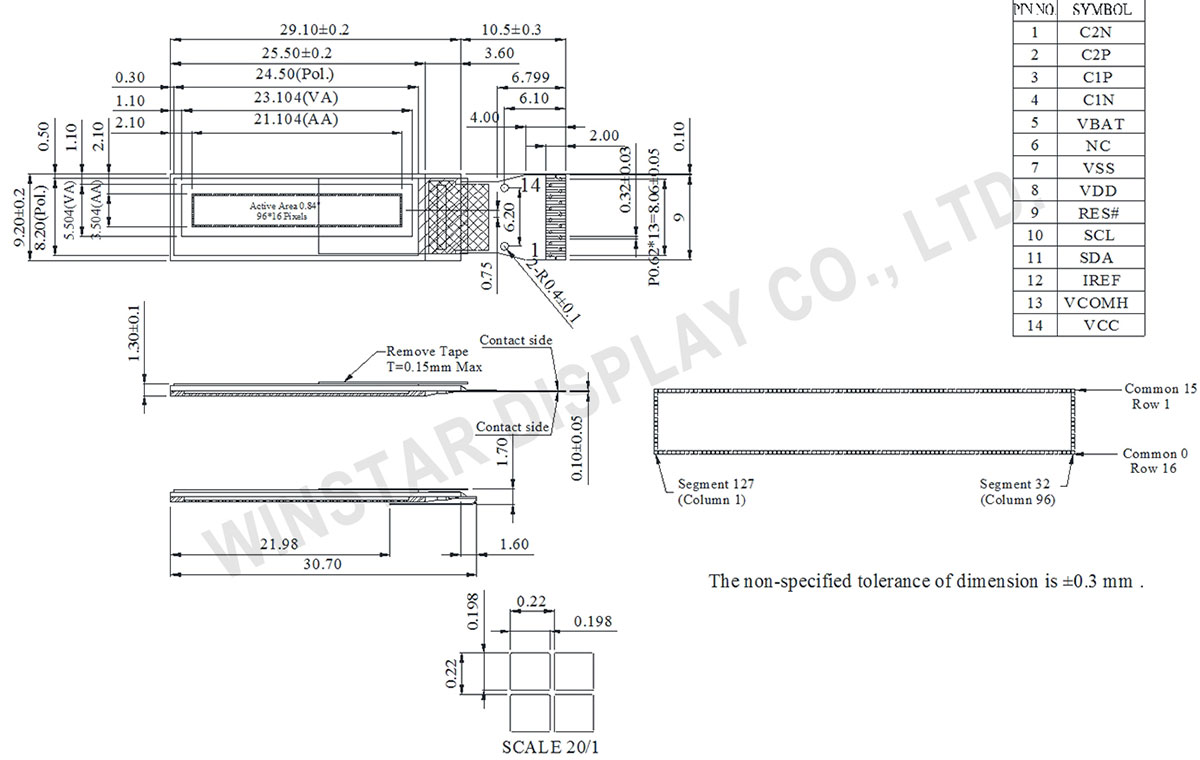 96x16 OLED Display, OLED 96x16, 0.84 OLED Display- WEO009616A