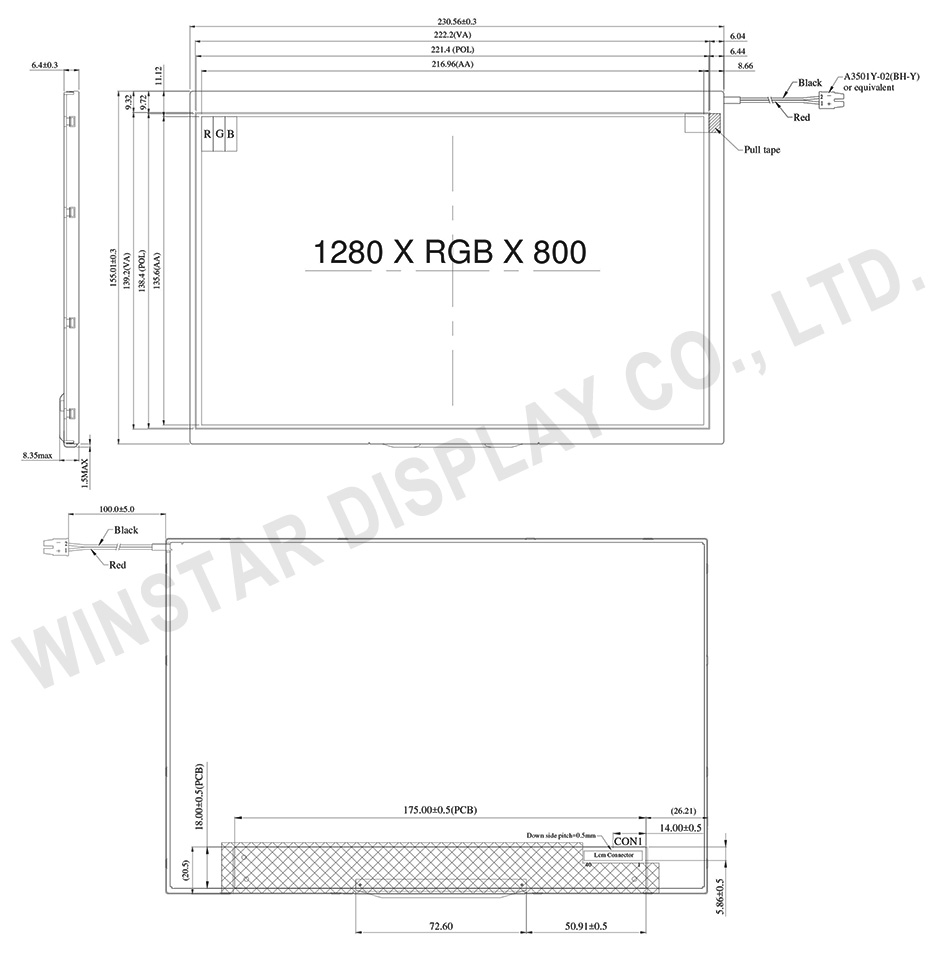 10.1 High Brightness LVDS TFT LCD, LVDS Display - WF101LSYAPLNN0