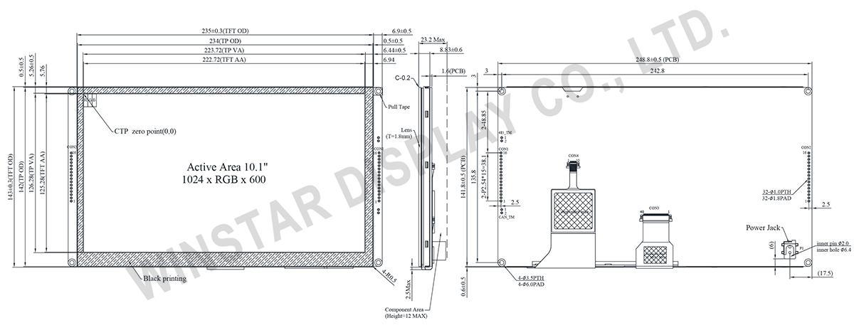 Smart Display 10.1 inch CAN Bus TFT with Projected Capacitive Touch (Custom CAN ID + GPIO), CAN Display- WL0F00101000JGAACSA00